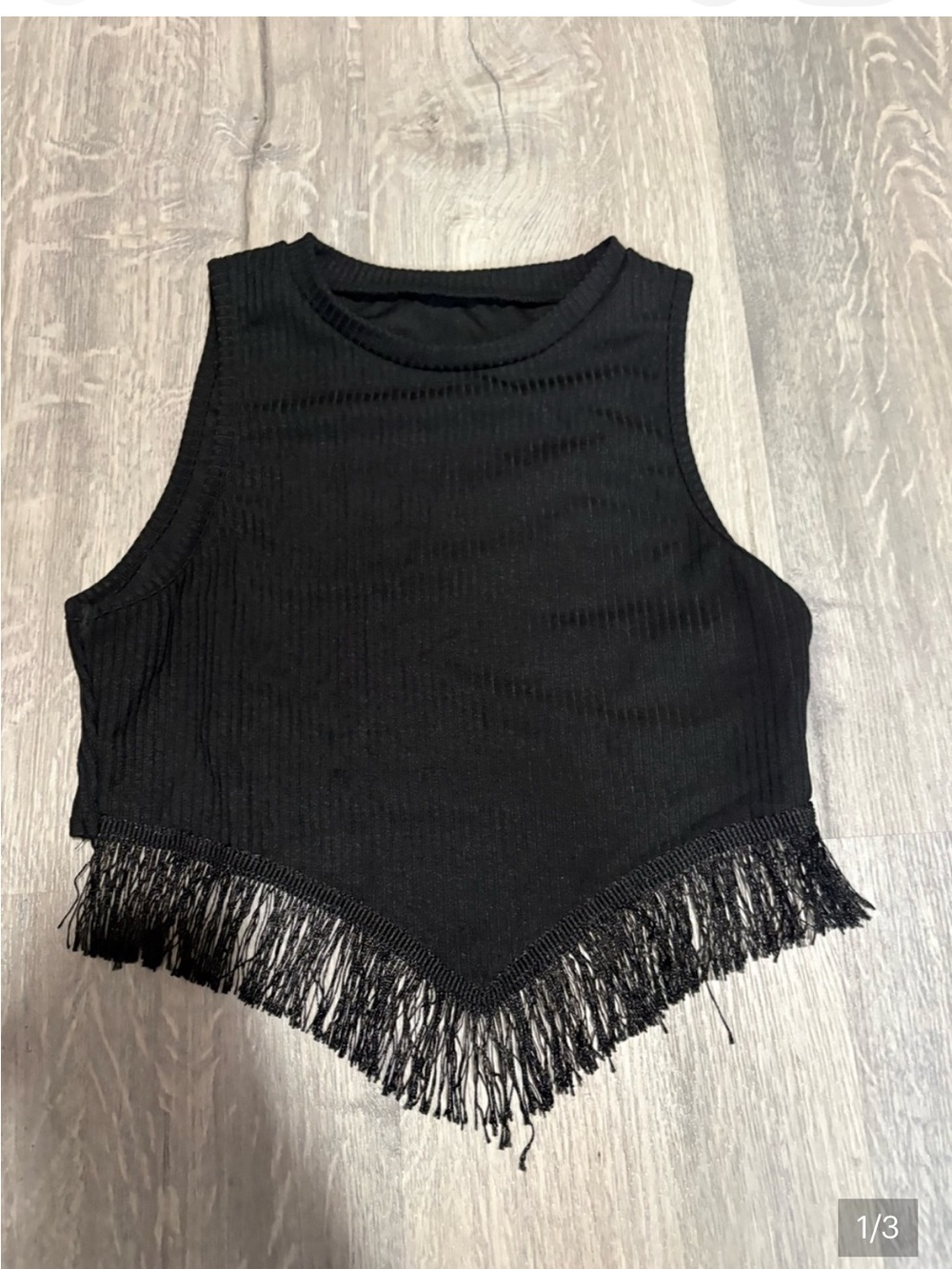 3 for $14 SHEIN Black Ribbed Fringe Cropped Tank size small